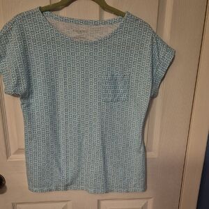 Talbots Light Blue Geometric Pocket Short Sleeve Tee